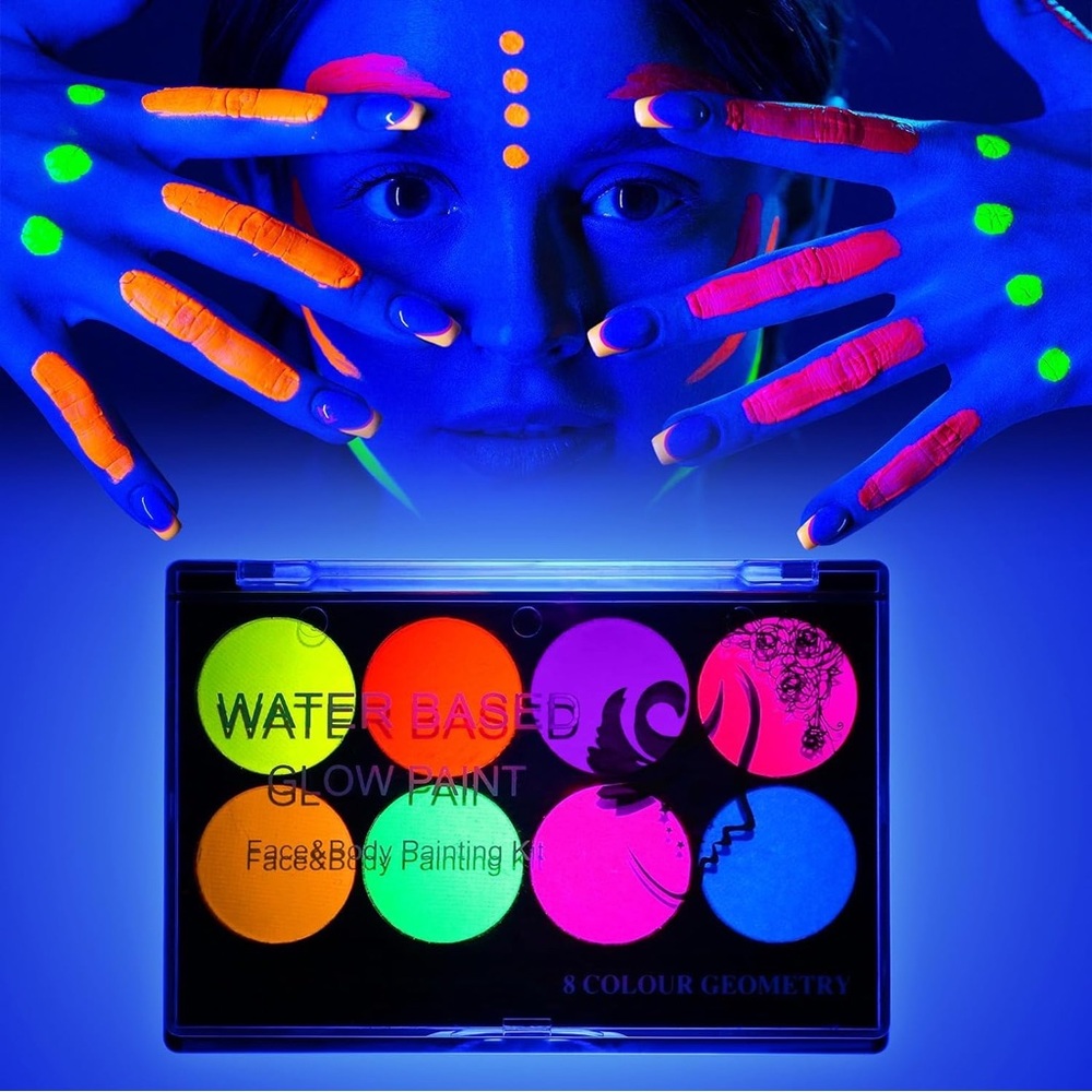 Glow UV Blacklight Face Paint Kit, 8 Fluorescent Colors- Body & Face Painting